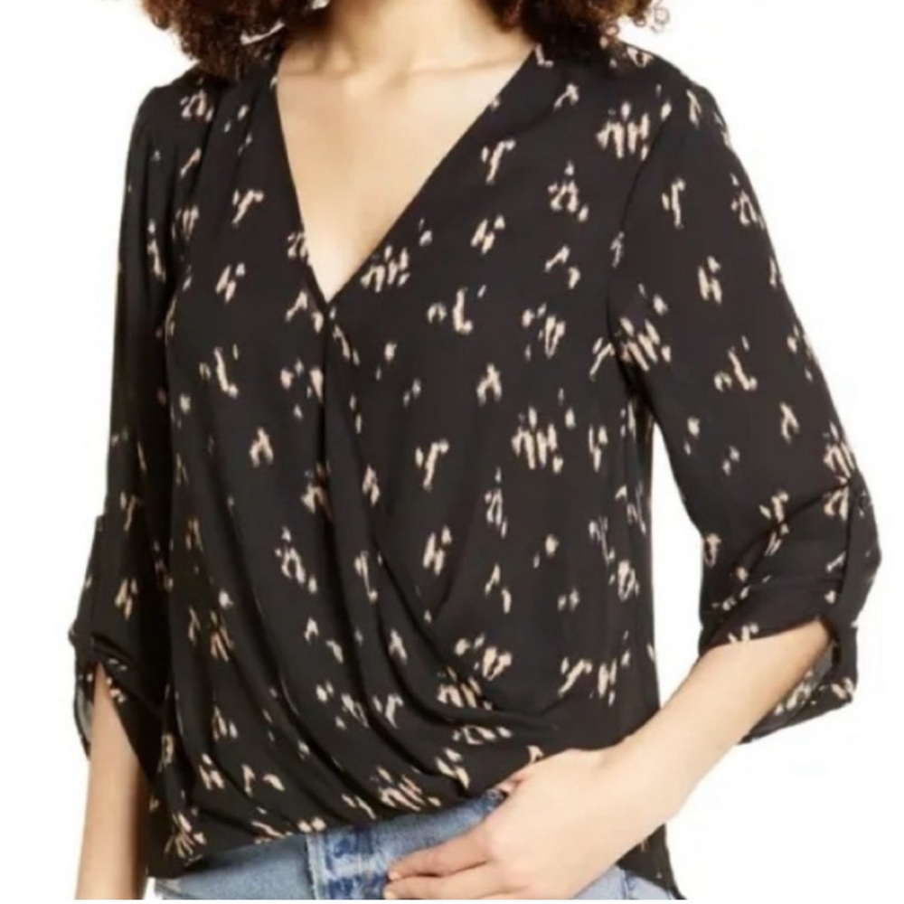 Nordstrom All in Favor Smudge Print Wrap Blouse; Size M, NWT